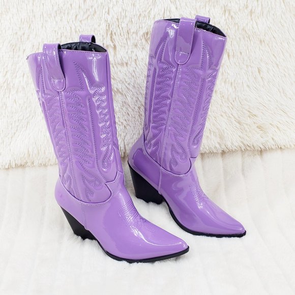 Lilac Purple Patent Western Cowboy Cowgirl Boots - Picture 3 of 13